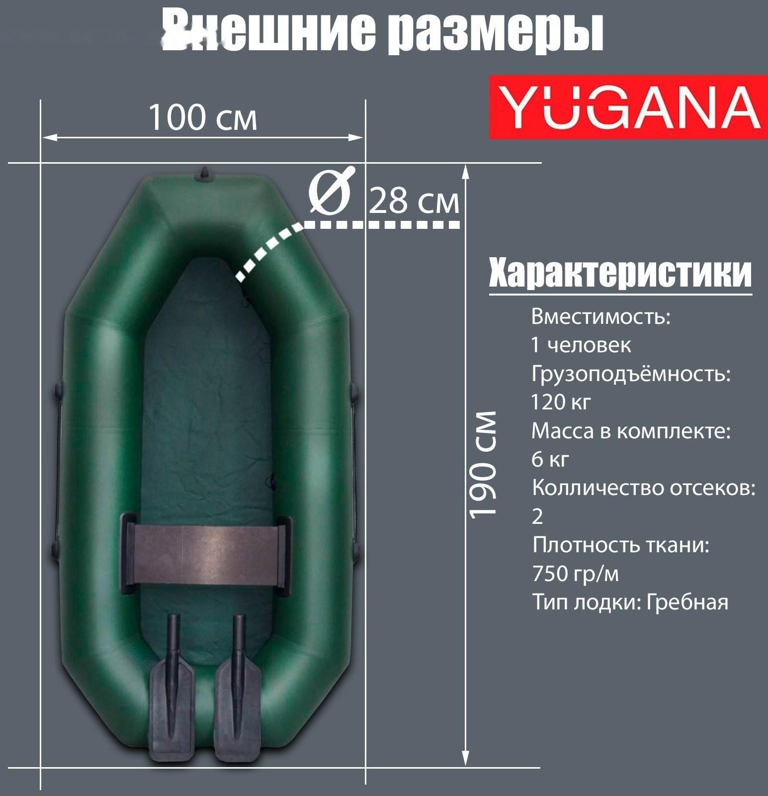 Лодка YUGANA S-190 с гребками, цвет олива