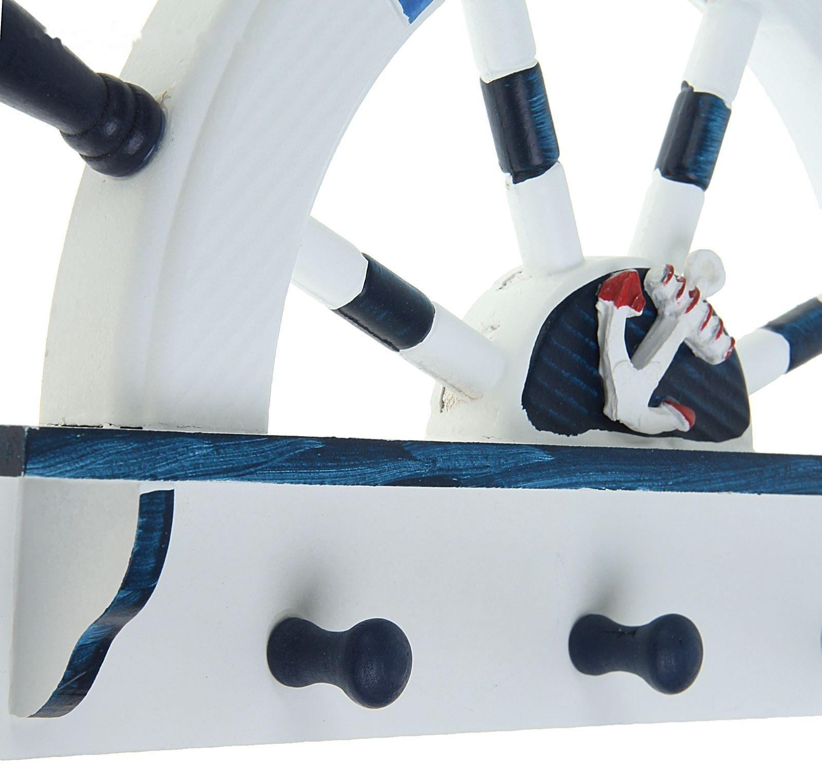 Вешалка интерьерная «Штурвал», 3 крючка, бело-синяя, 45 х 28 х 5 см