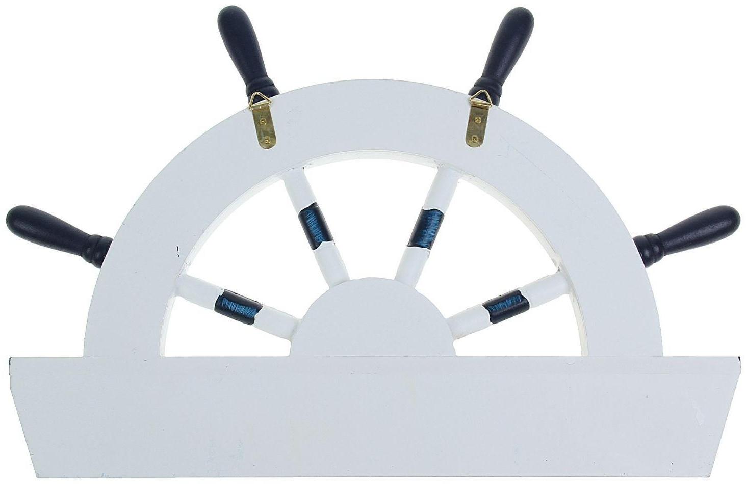 Вешалка интерьерная «Штурвал», 3 крючка, бело-синяя, 45 х 28 х 5 см