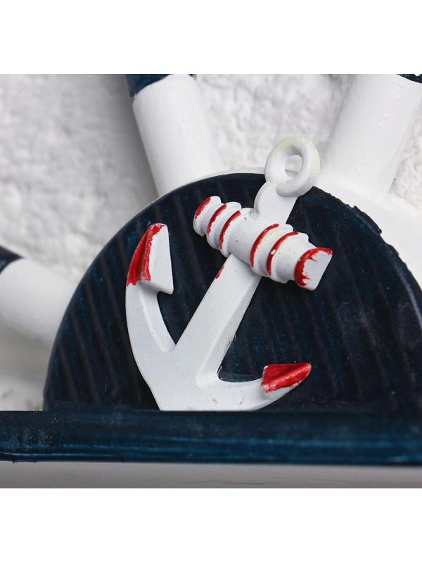 Вешалка интерьерная «Штурвал», 3 крючка, бело-синяя, 45 х 28 х 5 см