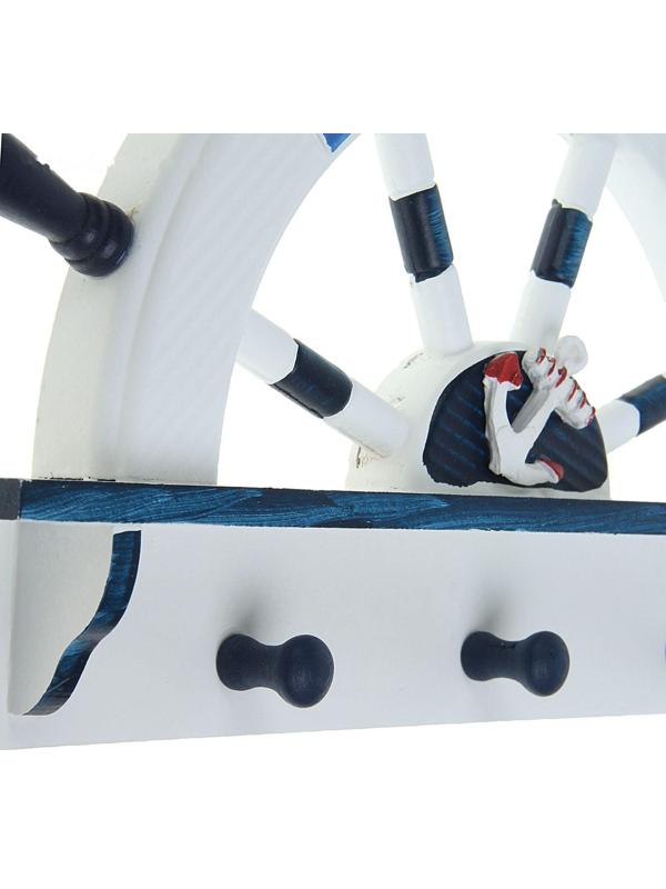 Вешалка интерьерная «Штурвал», 3 крючка, бело-синяя, 45 х 28 х 5 см