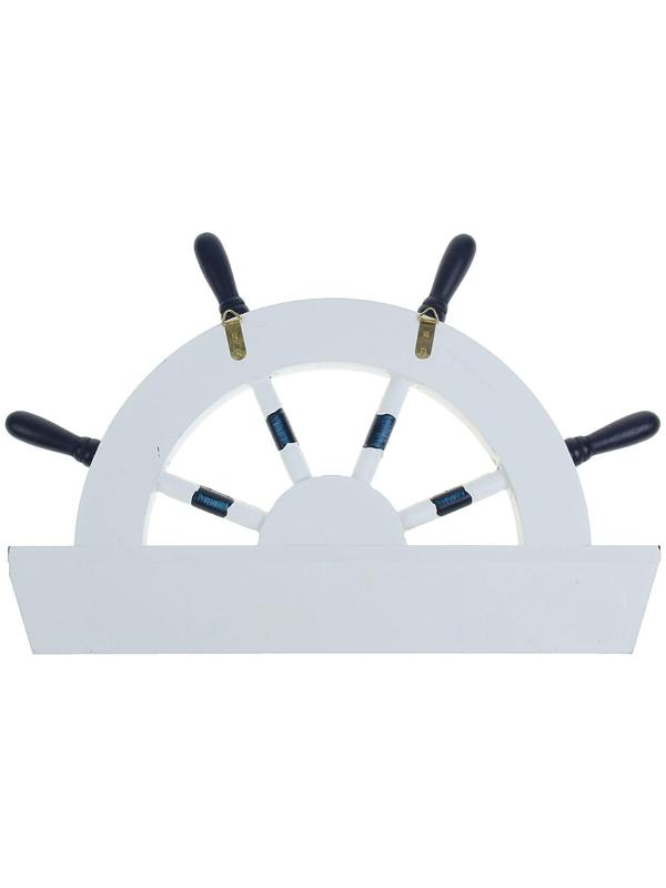 Вешалка интерьерная «Штурвал», 3 крючка, бело-синяя, 45 х 28 х 5 см