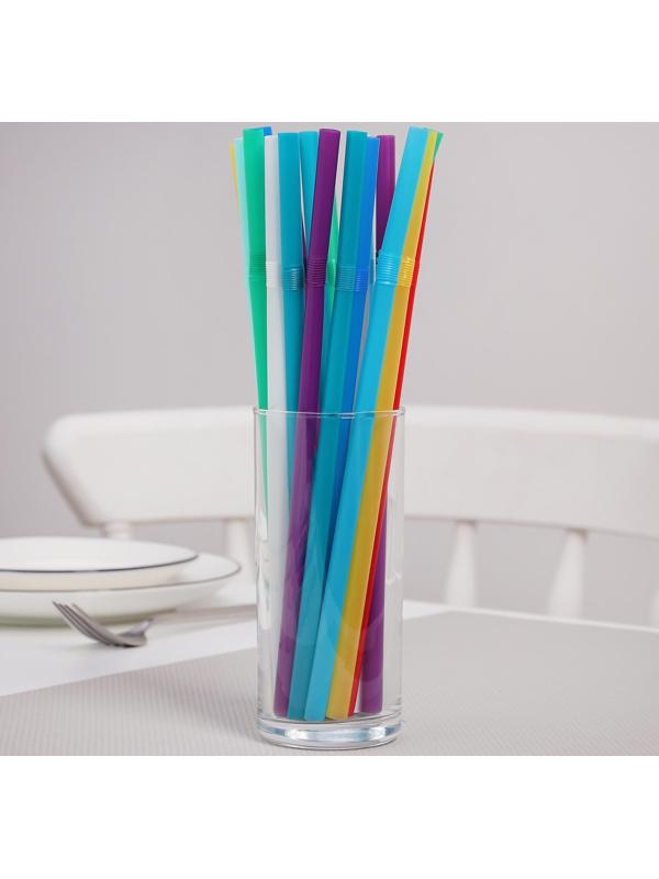 Набор трубочек одноразовых Доляна Jambo, 0,8×24 см, 100 шт, с гофрой, цвет МИКС