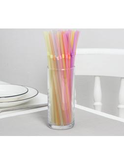 Набор трубочек одноразовых для коктейля Доляна, 0,5×21 см 250 шт, неоновые, с гофрой, цвет МИКС