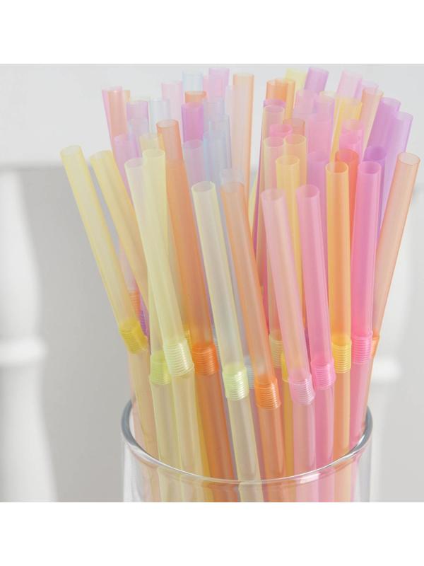 Набор трубочек одноразовых для коктейля Доляна, 0,5×21 см 250 шт, неоновые, с гофрой, цвет МИКС