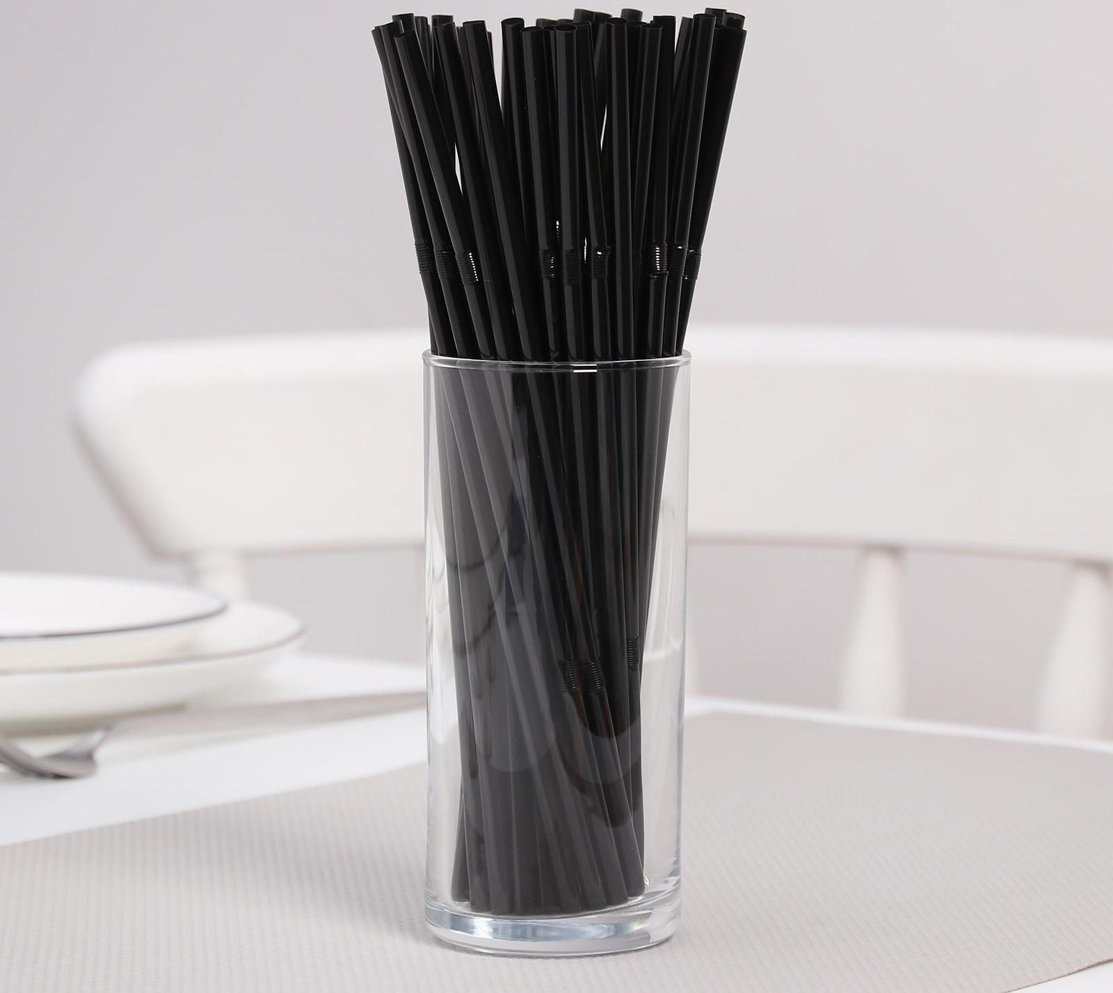 Набор трубочек одноразовых для коктейля Доляна, 0,5×21 см, 100 шт, с гофрой, цвет чёрный