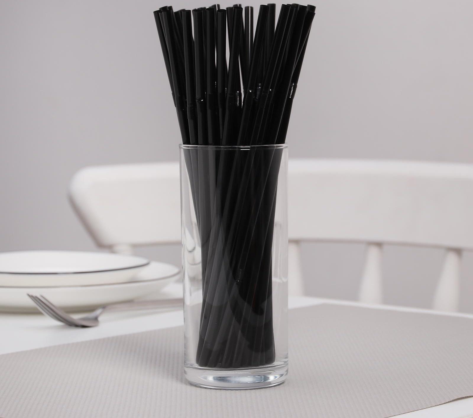 Набор одноразовых трубочек для коктейля Доляна, 0,5×21 см, 250 шт, с гофрой, цвет чёрный