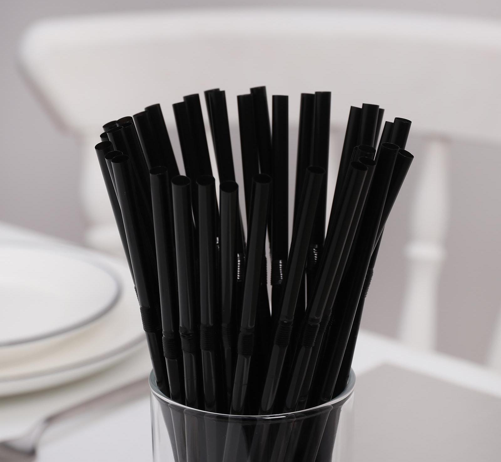 Набор одноразовых трубочек для коктейля Доляна, 0,5×21 см, 250 шт, с гофрой, цвет чёрный