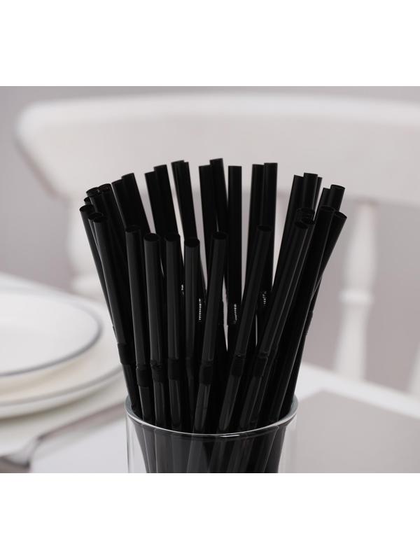 Набор одноразовых трубочек для коктейля Доляна, 0,5×21 см, 250 шт, с гофрой, цвет чёрный