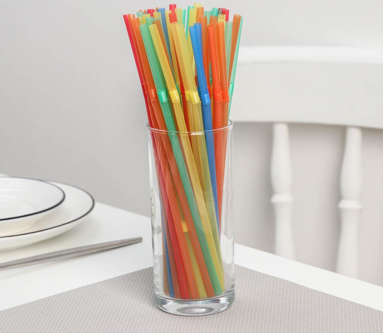 Набор трубочек одноразовых для коктейля с гофрой Доляна, 0,5×21 см, 45-50 шт, цвет МИКС