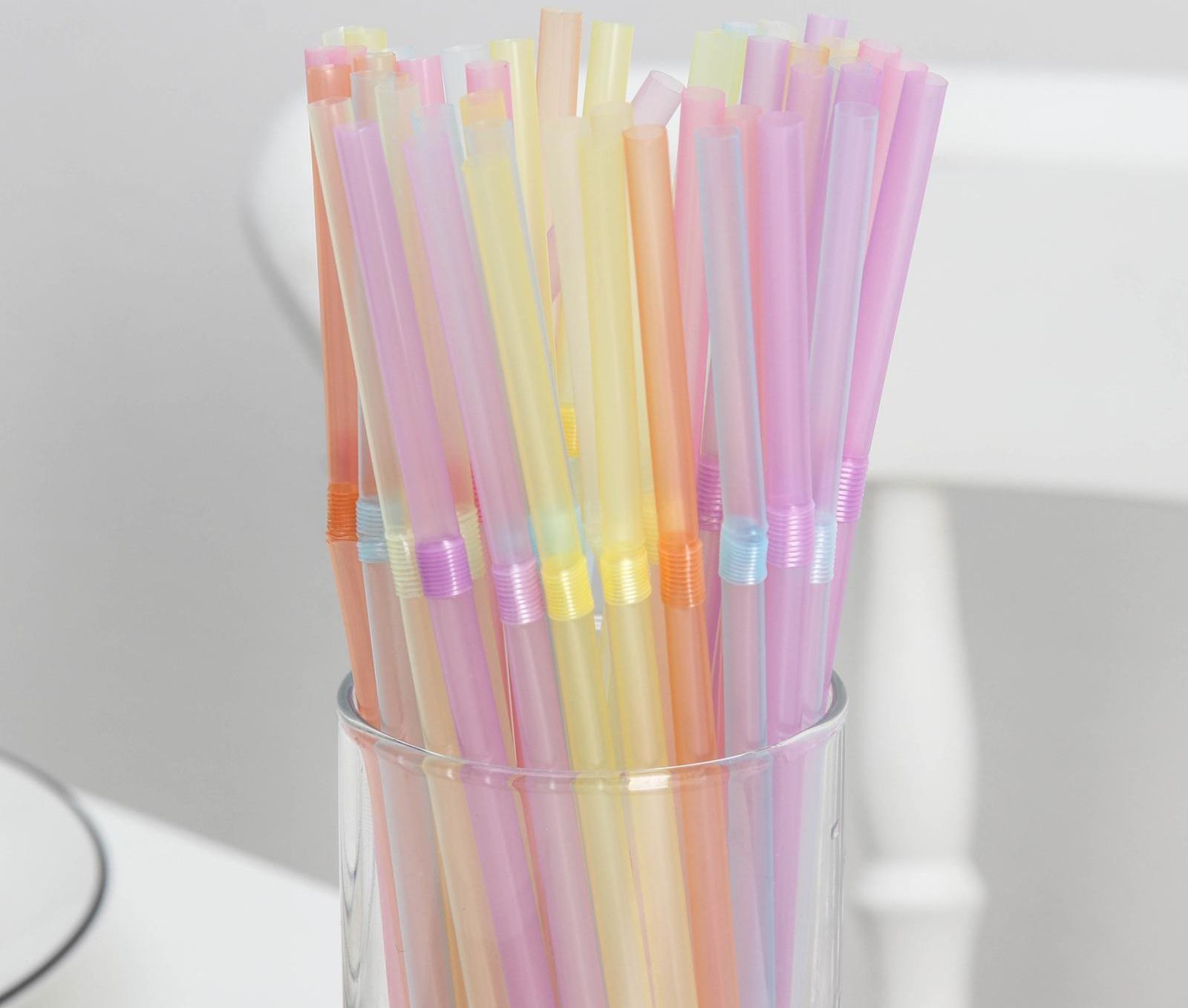 Набор трубочек одноразовых для коктейля Доляна, 0,5×21 см, 50 шт, флуоресцентные, с гофрой, цвет МИКС
