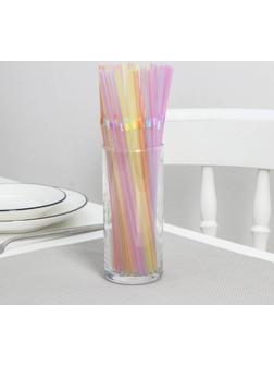 Набор трубочек одноразовых для коктейля Доляна, 0,5×21 см, 50 шт, флуоресцентные, с гофрой, цвет МИКС