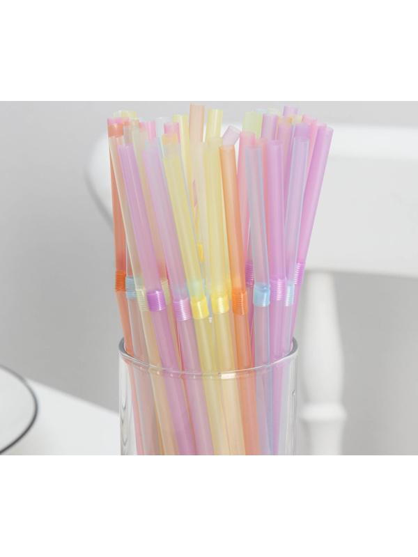 Набор трубочек одноразовых для коктейля Доляна, 0,5×21 см, 50 шт, флуоресцентные, с гофрой, цвет МИКС