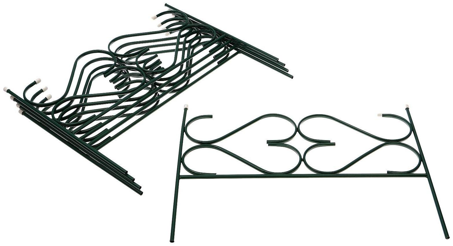 Ограждение декоративное, 51 × 320 см, 5 секций, с заглушками, металл, зелёное, «Дачный»