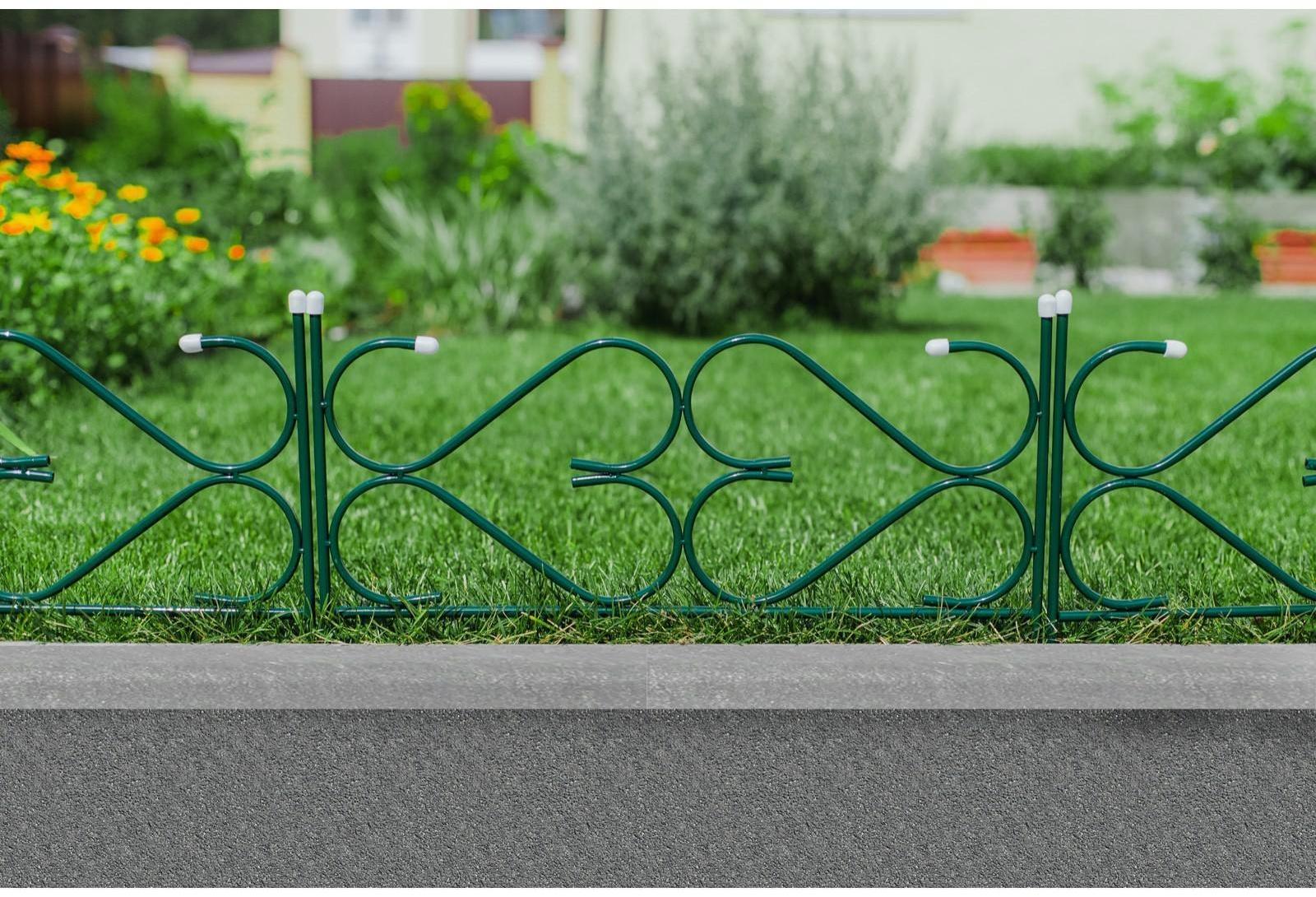 Ограждение декоративное, 51 × 320 см, 5 секций, с заглушками, металл, зелёное, «Дачный»