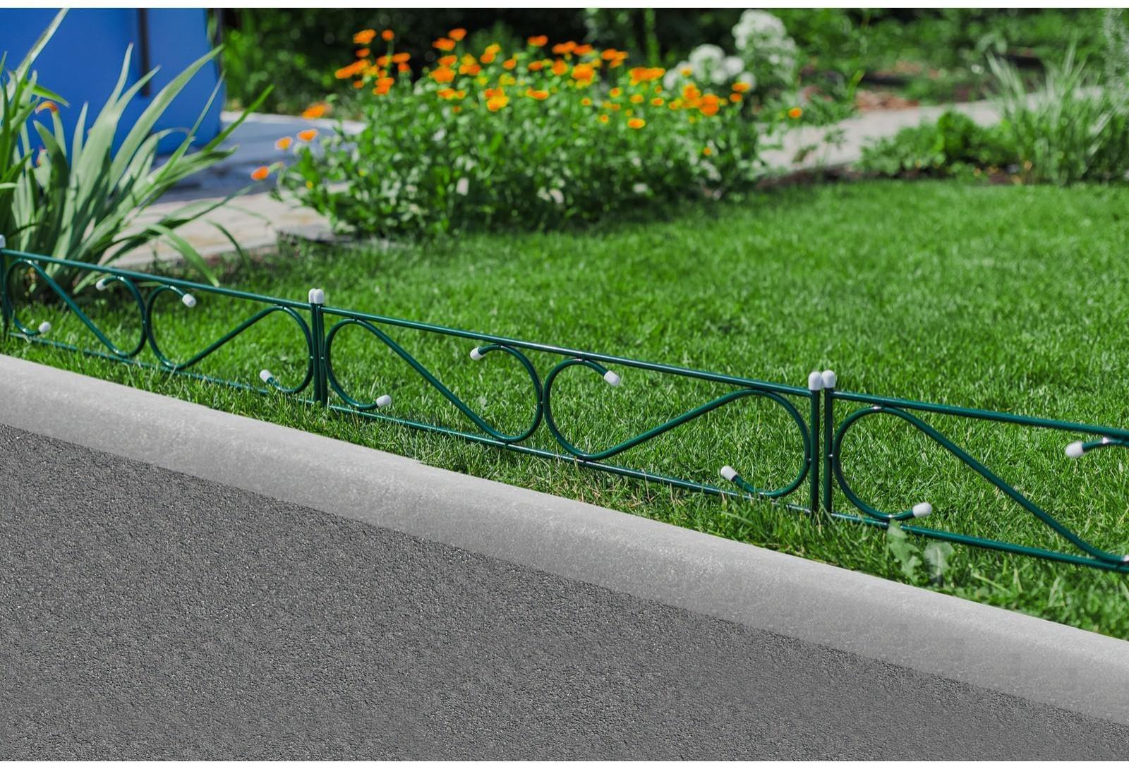 Ограждение декоративное, 37 × 410 см, 5 секций, с заглушками, металл, зелёное, «Узкий»