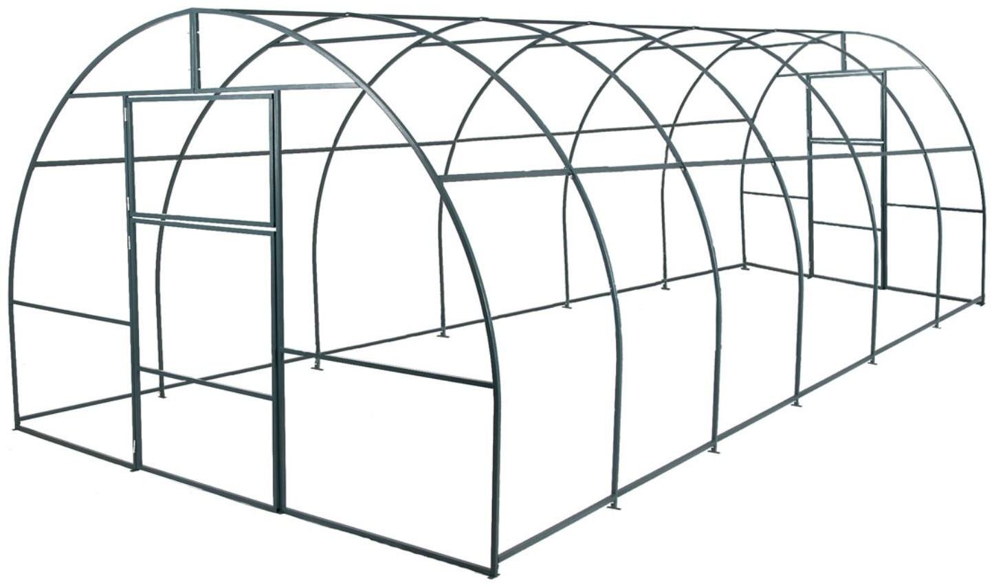 Каркас теплицы, 6 × 3 × 2 м, шаг 1 м, профиль 20 × 20 мм, толщина металла 1 мм, без поликарбоната, половинчатые арки