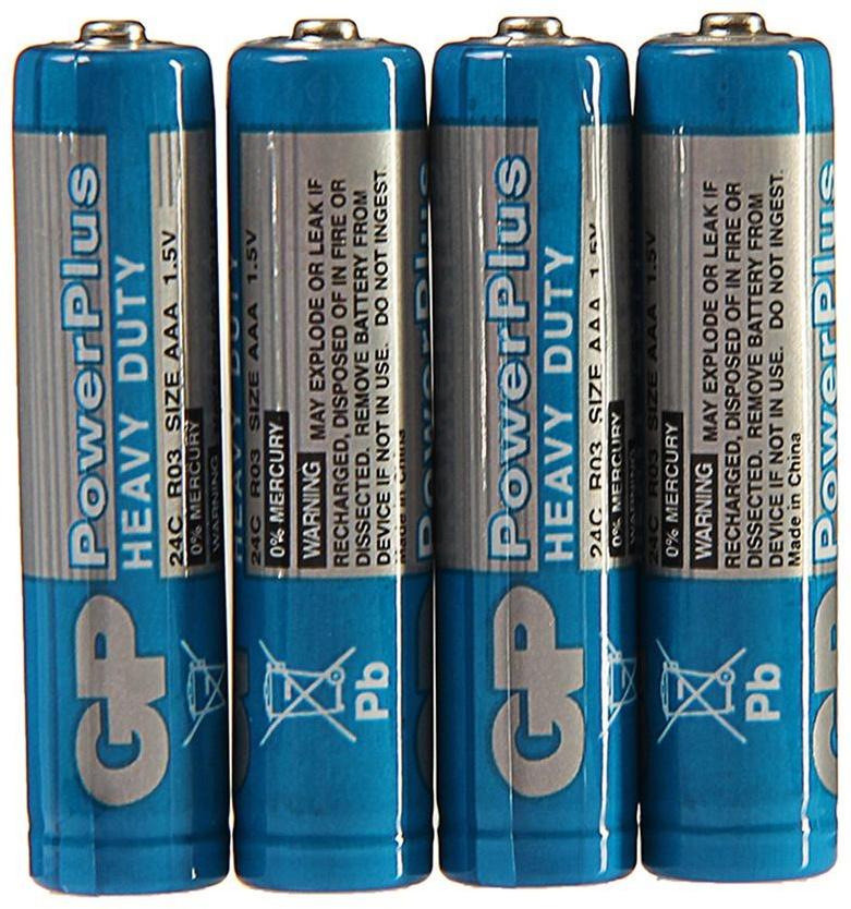 Батарейка солевая GP PowerPlus Heavy Duty, AAA, R03-4S, 1.5В, спайка, 4 шт.