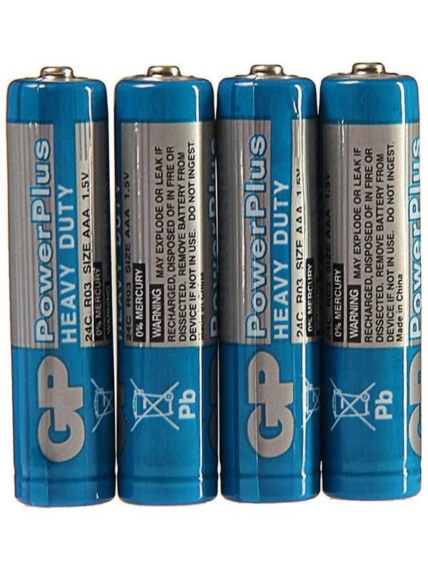 Батарейка солевая GP PowerPlus Heavy Duty, AAA, R03-4S, 1.5В, спайка, 4 шт.