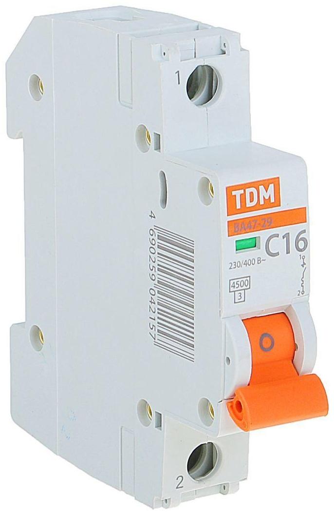 Выключатель автоматический TDM ВА47-29, 1п, 16 А, 4.5 кА