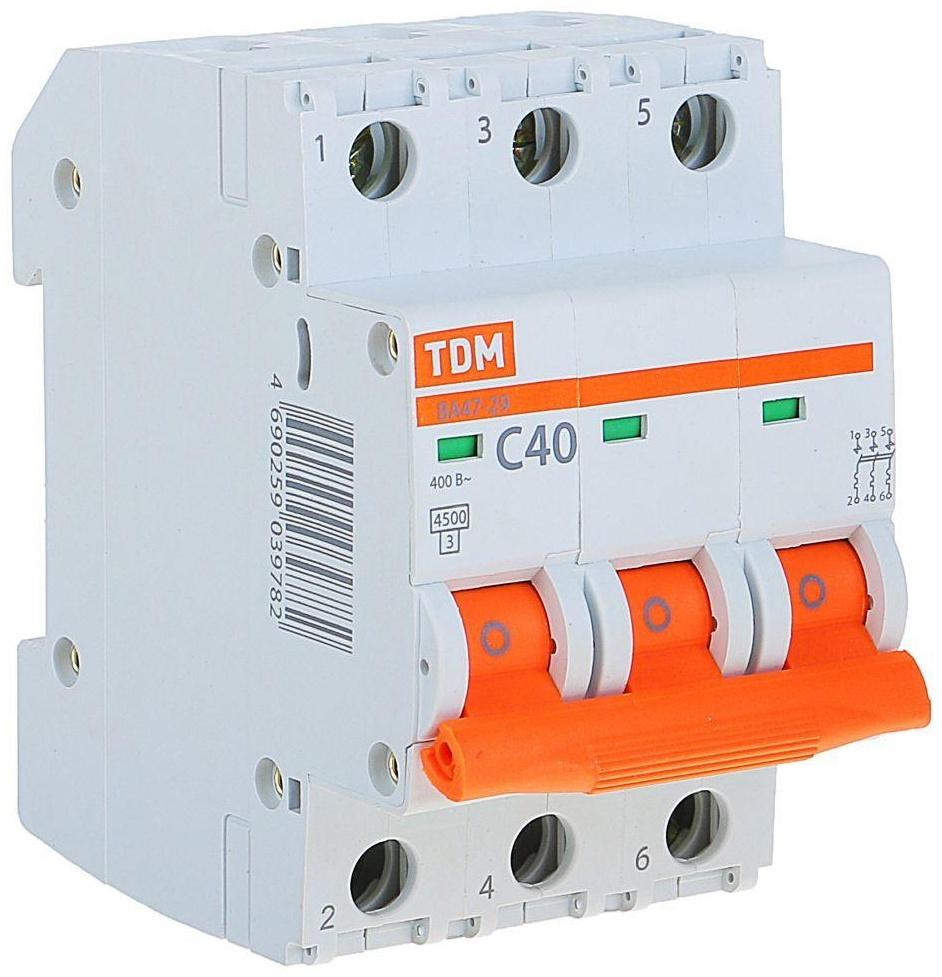 Выключатель автоматический TDM ВА47-29, 3п, 40 А, 4.5 кА
