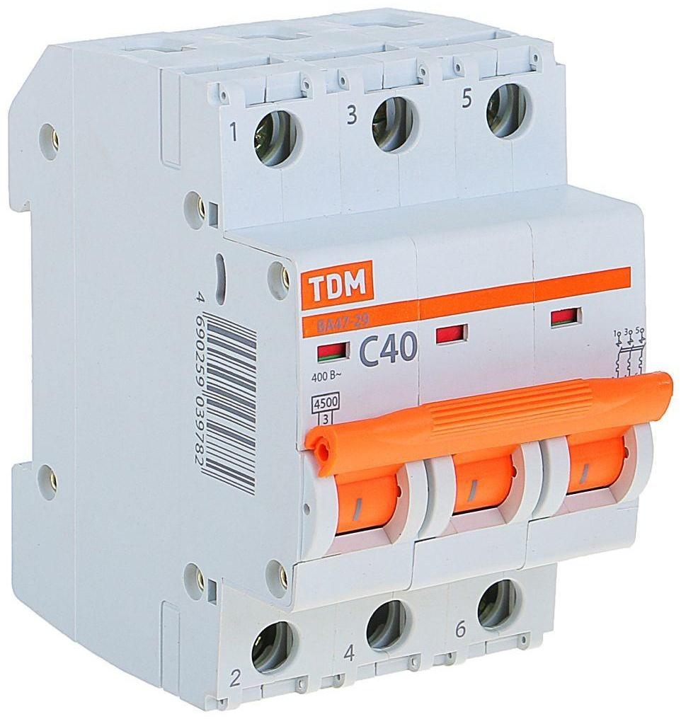 Выключатель автоматический TDM ВА47-29, 3п, 40 А, 4.5 кА