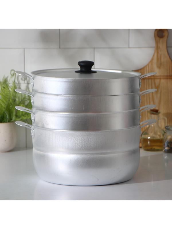 Манты-казан, 6 л, с 3 сетками, металлическая крышка, цвет хромированный
