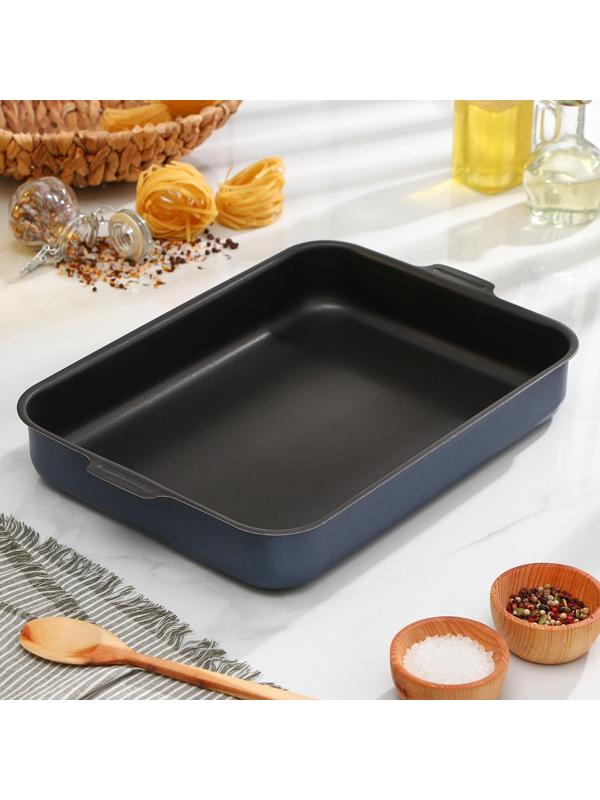 Противень прямоугольный, 27×35 см, с крышкой, антипригарное покрытие, цвет синий