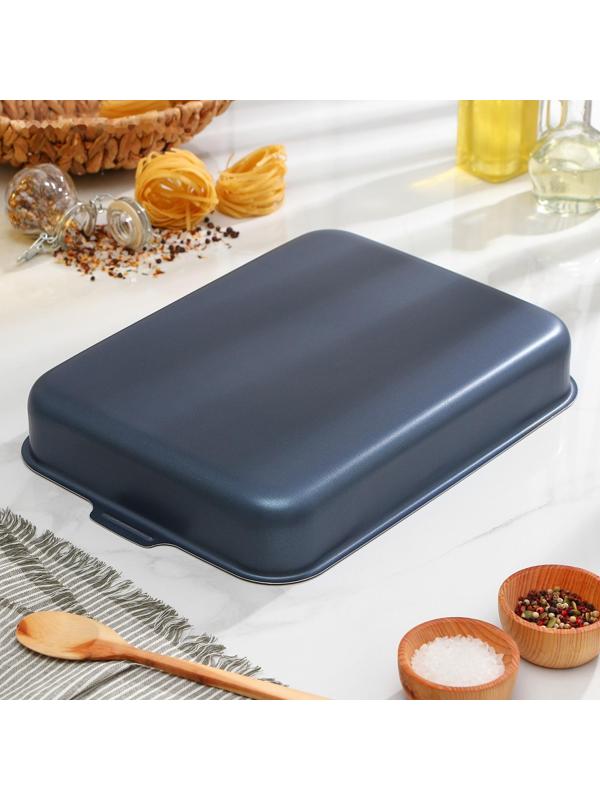 Противень прямоугольный, 27×35 см, с крышкой, антипригарное покрытие, цвет синий