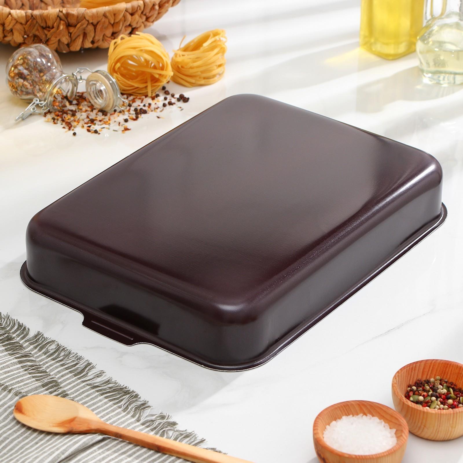 Противень «Хозяюшка», 27×35 см, металлическая крышка, антипригарное покрытие, цвет бордовый