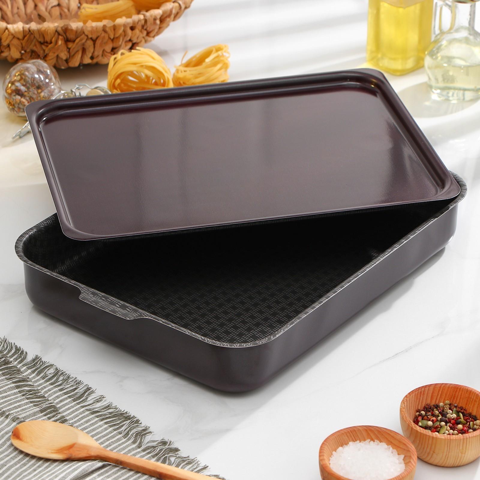 Противень «Хозяюшка», 27×35 см, металлическая крышка, антипригарное покрытие, цвет бордовый