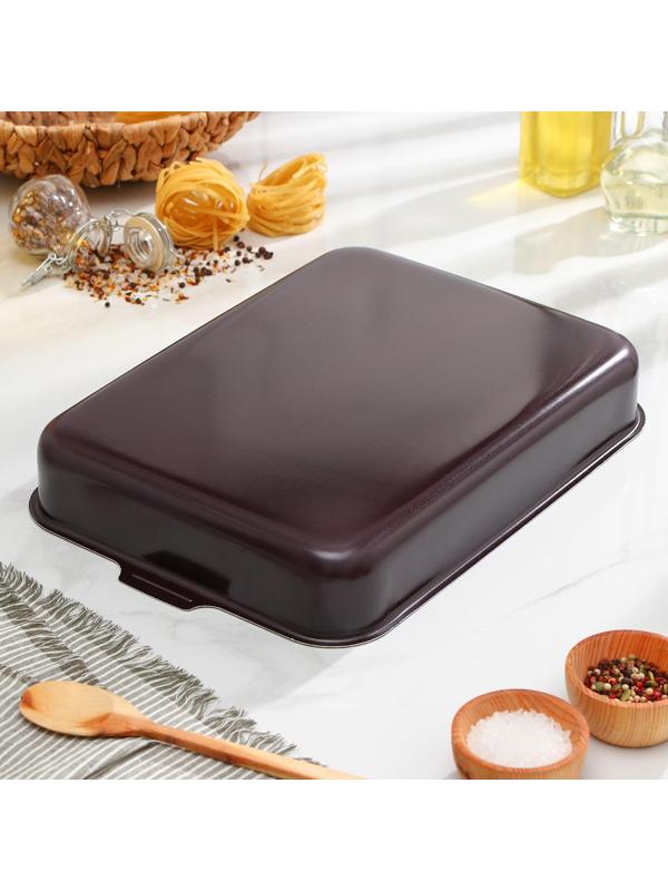 Противень «Хозяюшка», 27×35 см, металлическая крышка, антипригарное покрытие, цвет бордовый