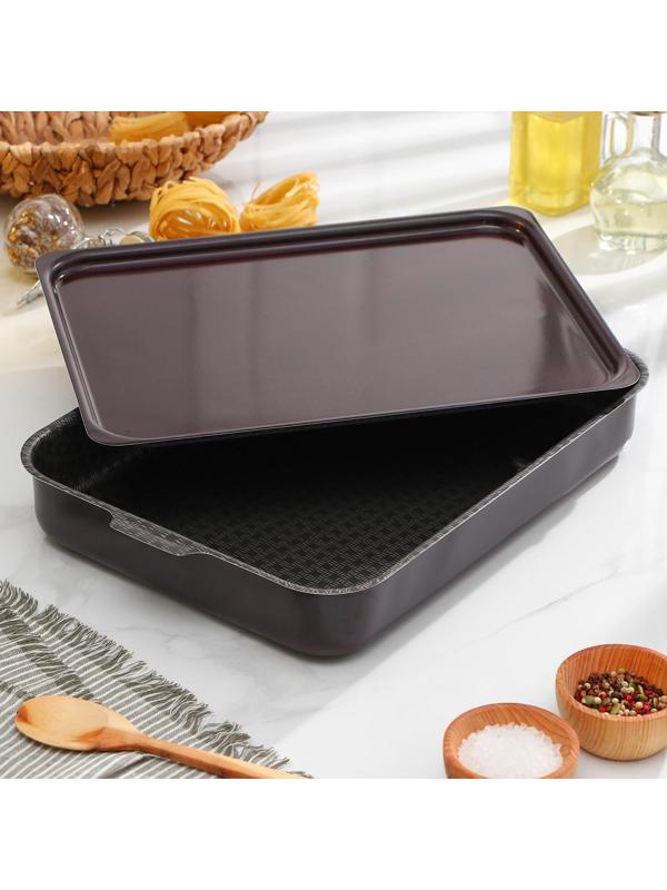 Противень «Хозяюшка», 27×35 см, металлическая крышка, антипригарное покрытие, цвет бордовый