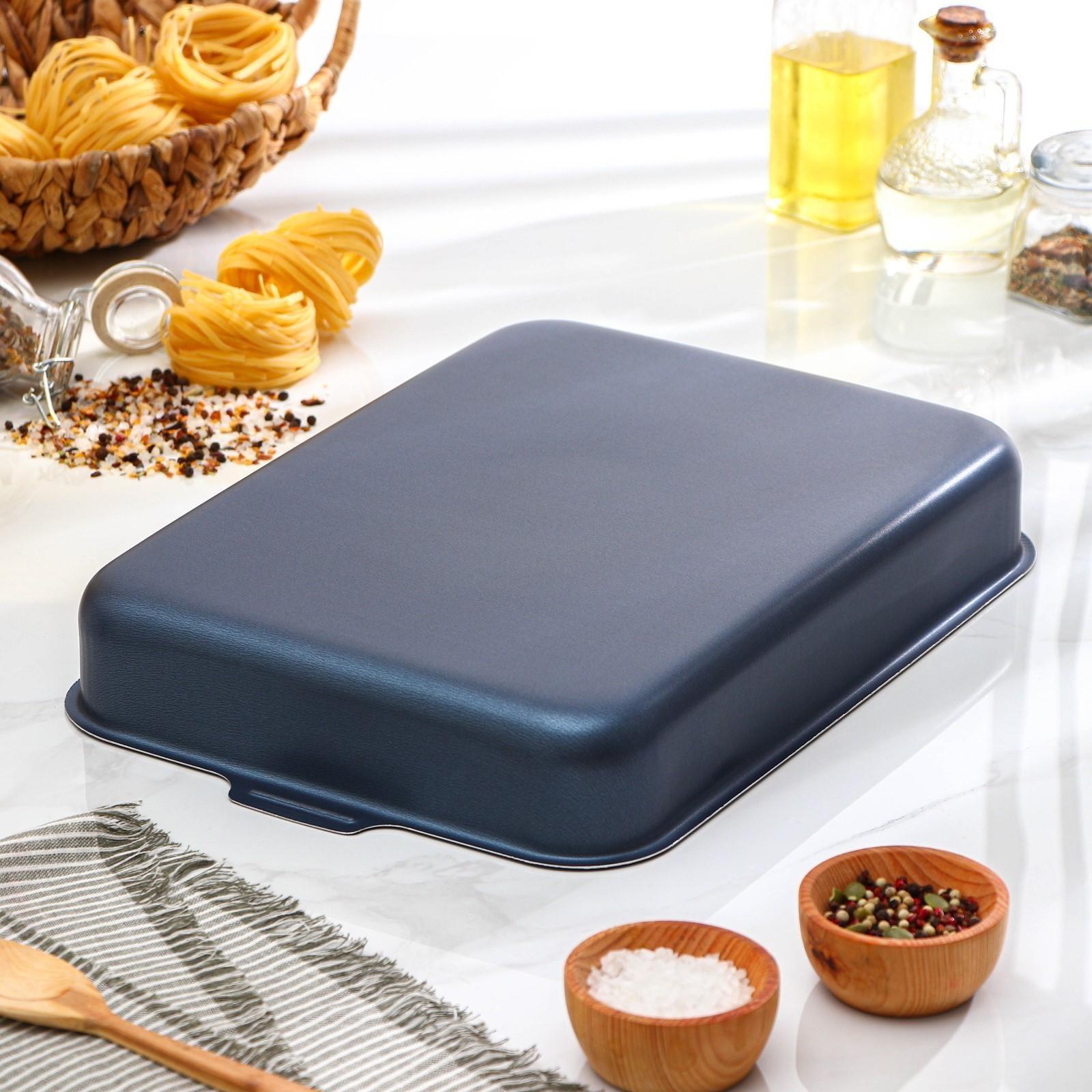 Набор противней с цельными ручками, 2 предмета: 19×25 см, 27×35 см, антипригарное покрытие, цвет синий