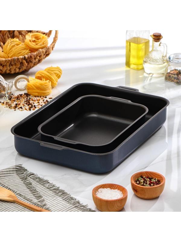 Набор противней с цельными ручками, 2 предмета: 19×25 см, 27×35 см, антипригарное покрытие, цвет синий