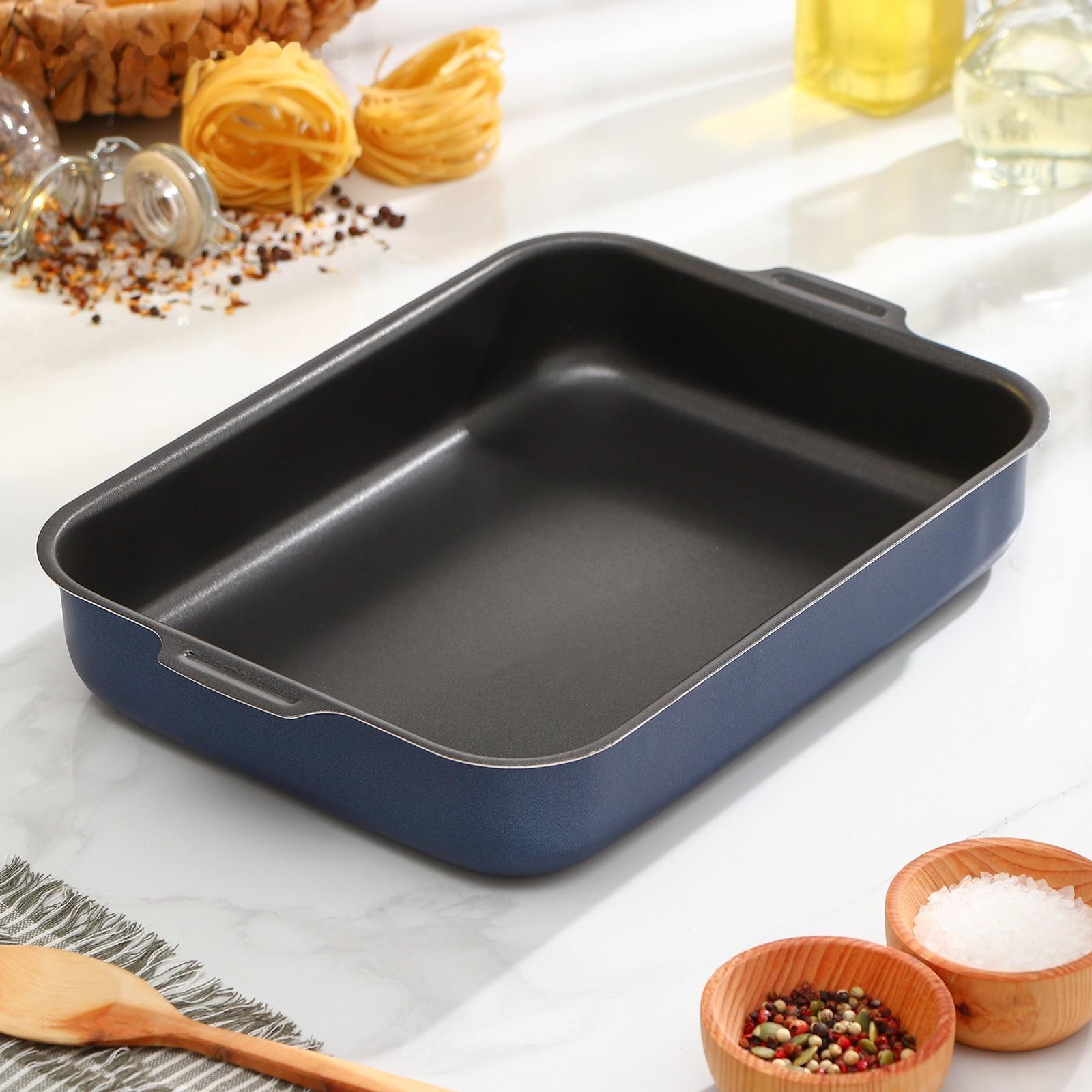 Противень прямоугольный, 23×30 см, с крышкой, антипригарное покрытие, цвет синий