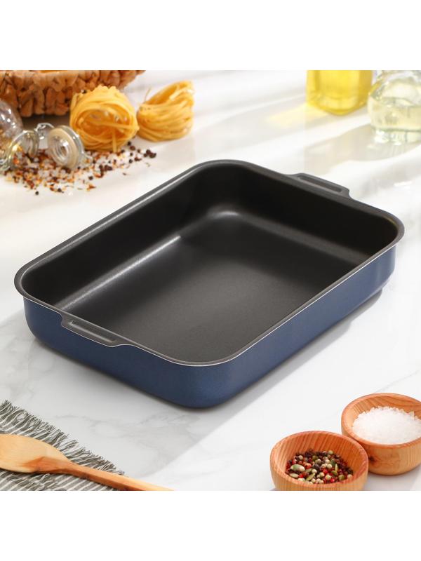 Противень прямоугольный, 23×30 см, с крышкой, антипригарное покрытие, цвет синий