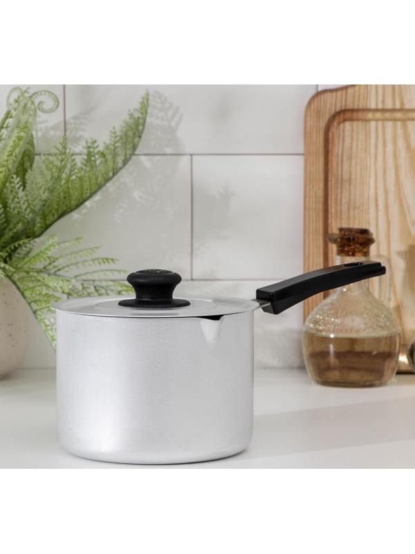 Ковш, 1 л, карбоновая ручка, металлическая крышка, цвет серый