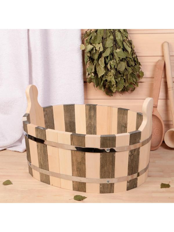 Шайка из липы, 15 л, овальная, нержавеющий обруч, День ночь, 