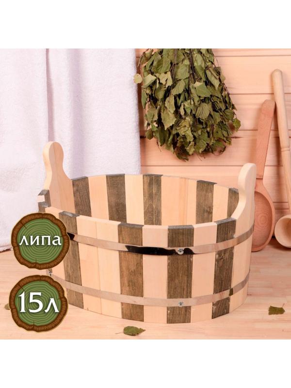 Шайка из липы, 15 л, овальная, нержавеющий обруч, День ночь, 