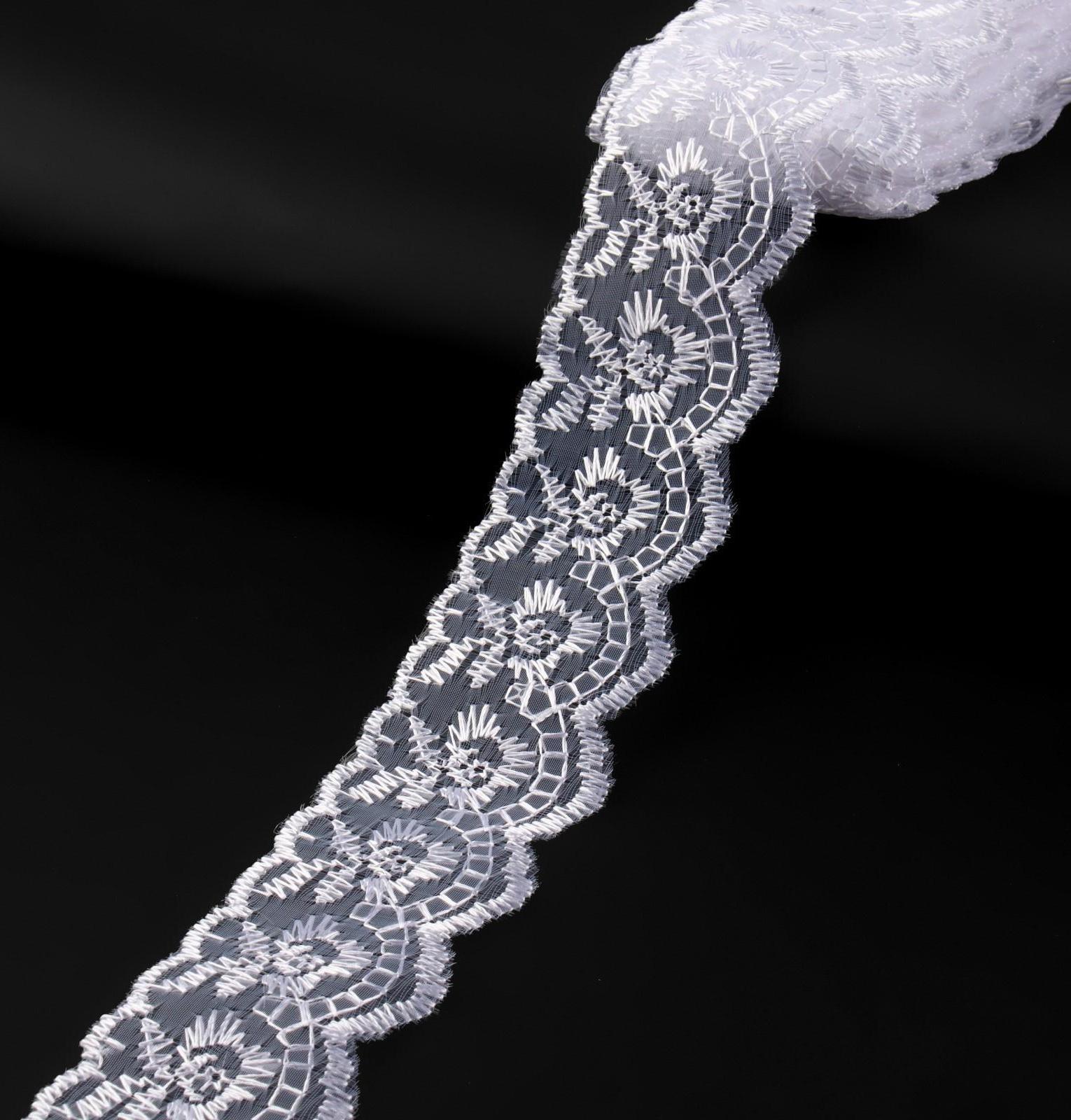 Кружево органза, 40 мм × 9 ± 0,5 м, цвет кипенно-белый