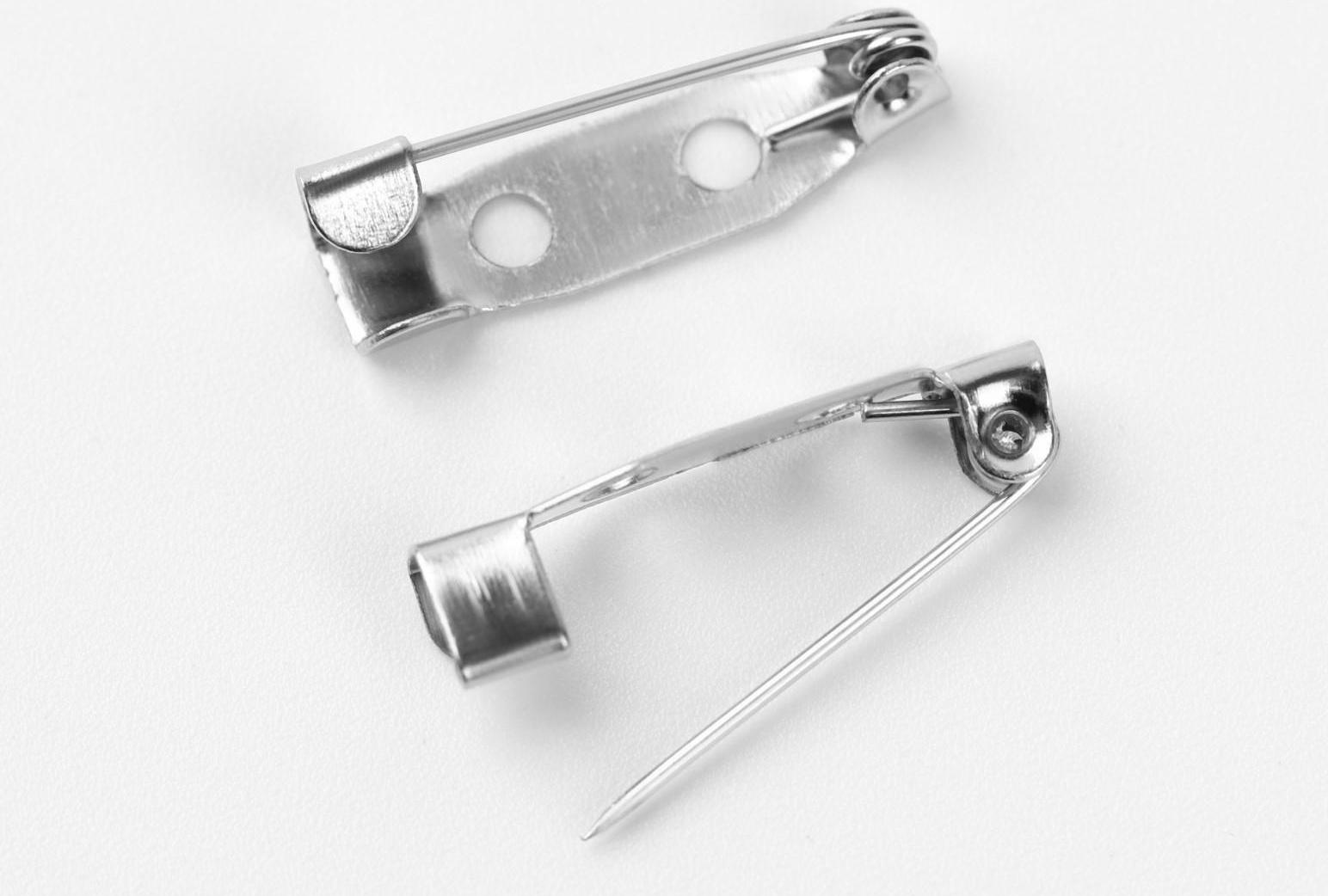 Основа для броши, 20 мм, 2 отверстия, 10 шт, цвет серебряный