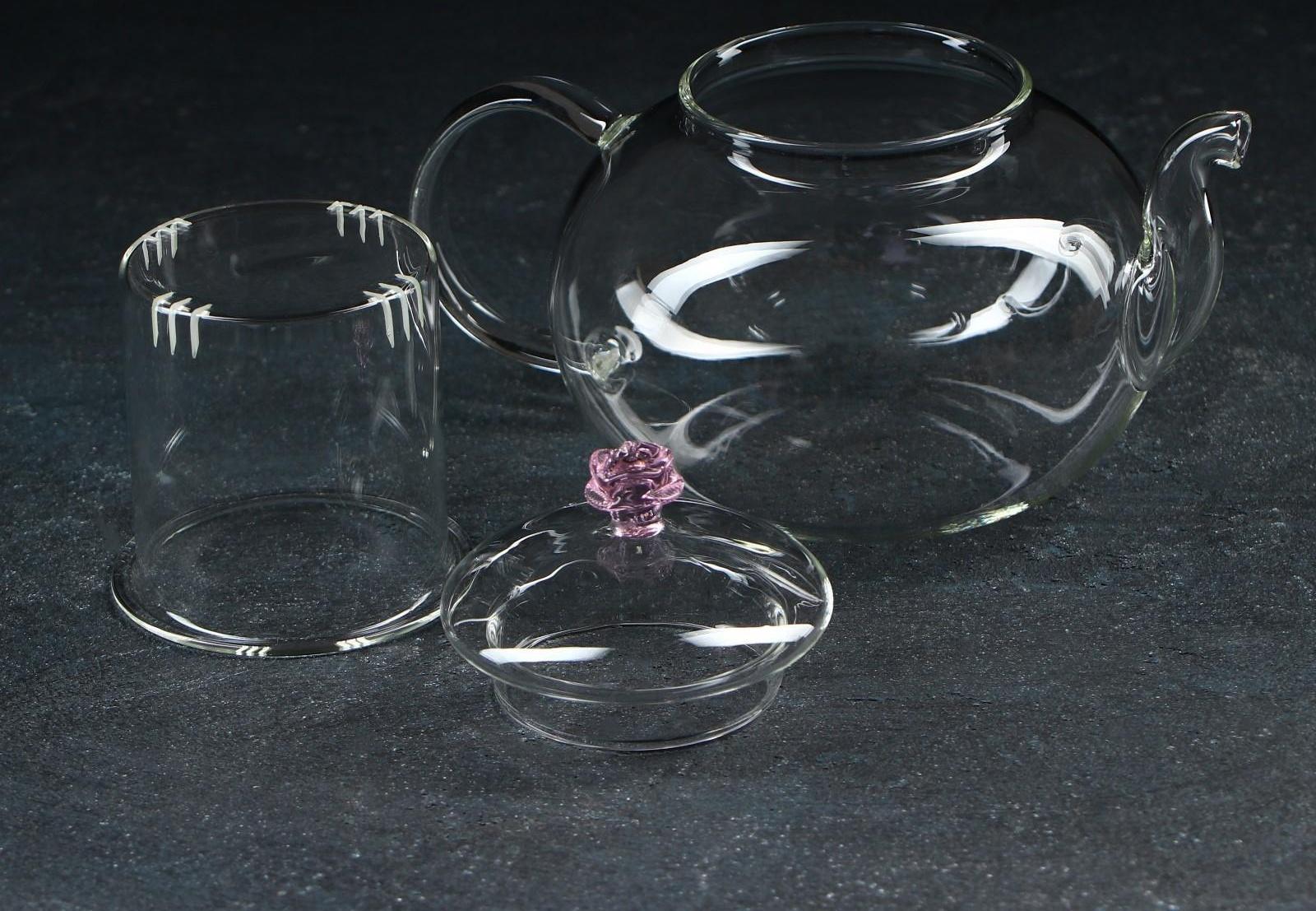 Чайник стеклянный заварочный «Валенсия с розой», 600 мл, стеклянное сито