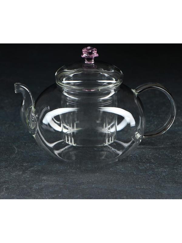 Чайник стеклянный заварочный «Валенсия с розой», 600 мл, стеклянное сито