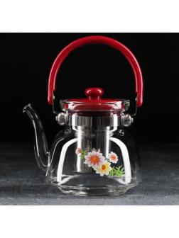 Чайник стеклянный заварочный «Цветочная фантазия», 850 мл, металлическое сито