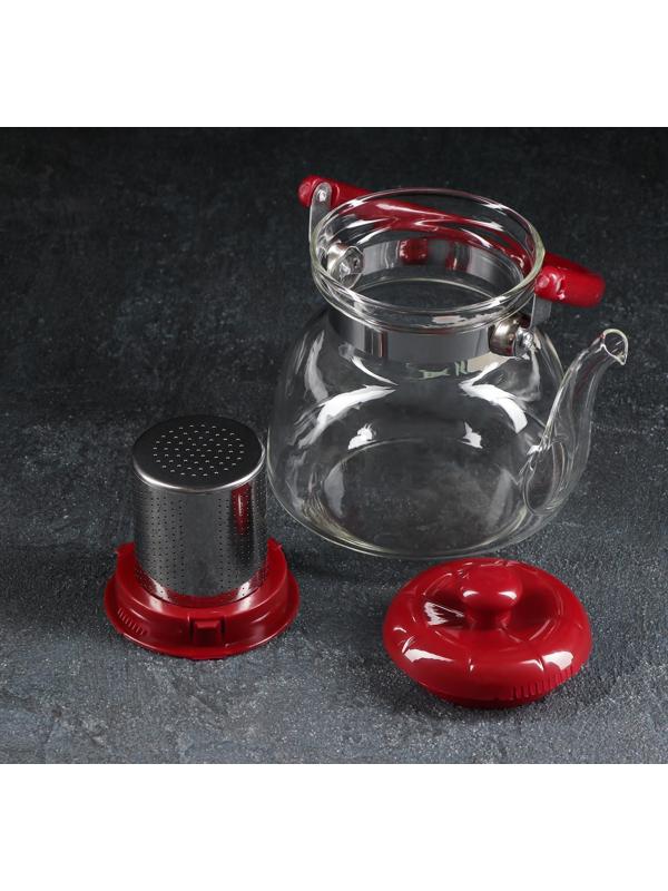 Чайник стеклянный заварочный «Цветочная фантазия», 850 мл, металлическое сито