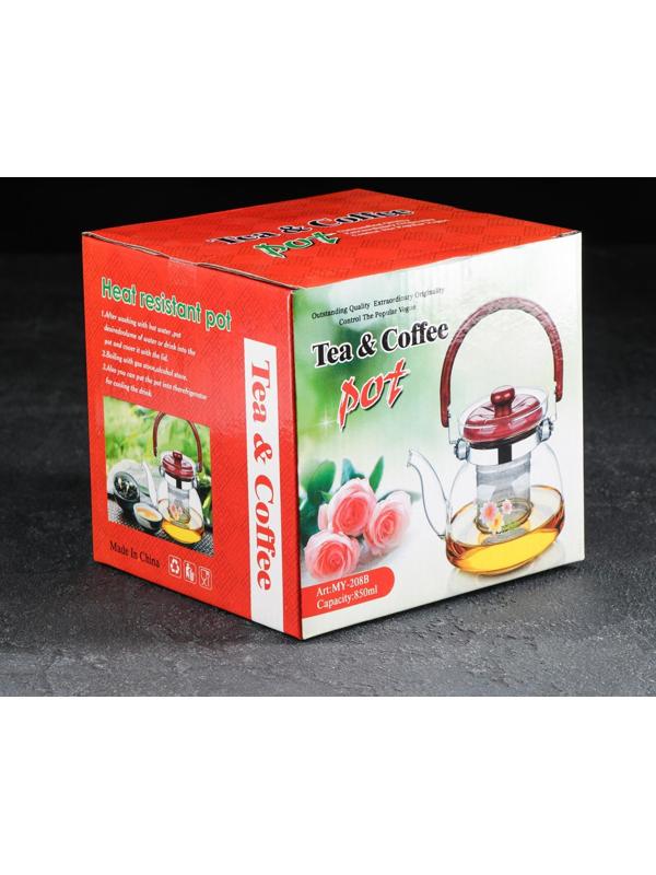 Чайник стеклянный заварочный «Цветочная фантазия», 850 мл, металлическое сито