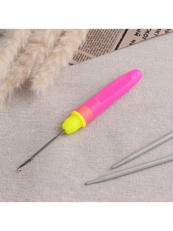 Игла для поднятия петель, с колпачком, 14 см, цвет розовый/жёлтый
