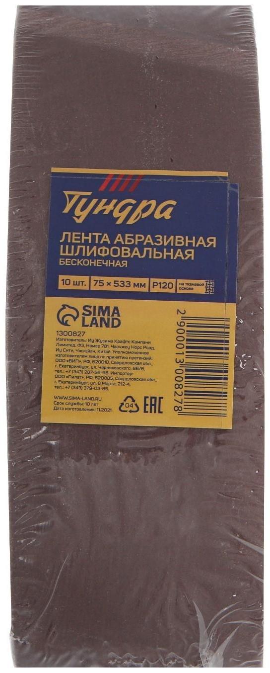 Лента абразивная бесконечная ТУНДРА, на тканевой основе, 75 х 533 мм, Р120, 10 шт.