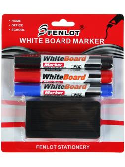 Набор маркеров для доски, 3 цвета, 3 мм, с губкой, блистер